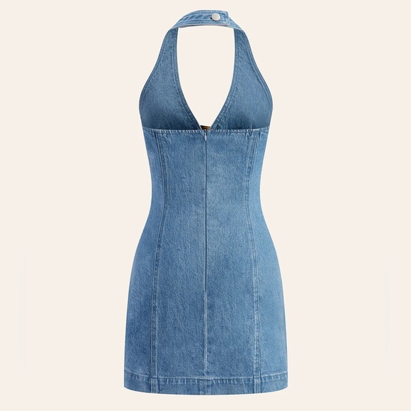 Commense Blue Denim Halter Dress with Buckle Accents - Picture 3 of 6